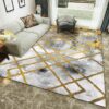 Golden Lines Pattern White Grey Modern Simple Contemporary Geometric Rugs For Living Room Dining Room Bedroom