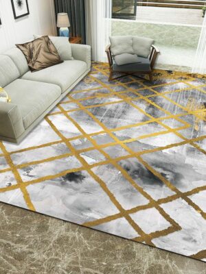 Golden Lines Pattern White Grey Modern Simple Contemporary Geometric Rugs For Living Room Dining Room Bedroom
