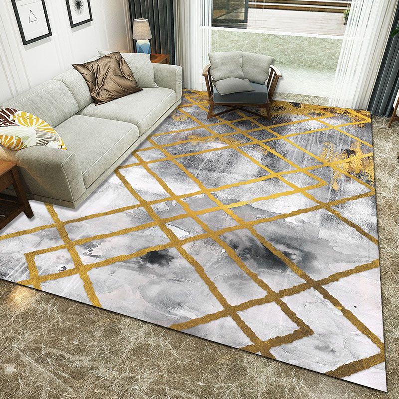 Golden Lines Pattern White Grey Modern Simple Contemporary Geometric Rugs For Living Room Dining Room Bedroom