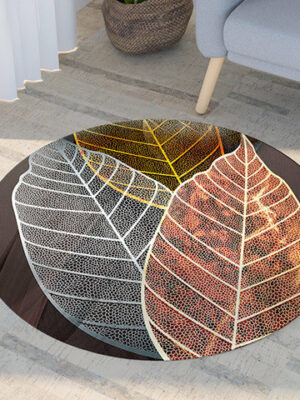 Tricolour Leaves Pattern Modern Round Rug For Living Room Bedroom Kitchen Hall