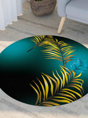 Yellow Leaves Pattern Blue Black Modern Round Rug For Living Room Bedroom Kitchen Hall