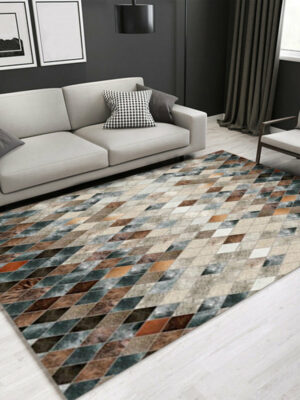 Multicolour Geometric Rhombus Pattern Modern Area Rug For Living Room Hall Office Bedroom