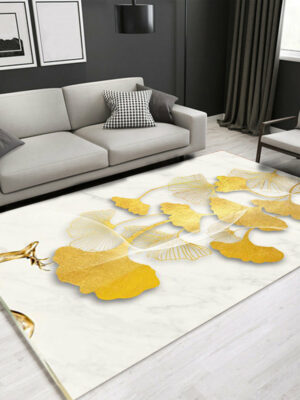 Golden Ginkgo Leaves Pattern Modern Area Rug For Living Room Hall Office Bedroom