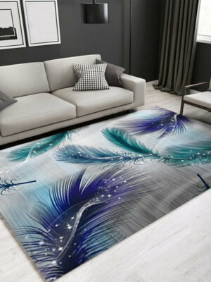 Blue-green Feathers Pattern Modern Area Rug For Living Room Hall Office Bedroom