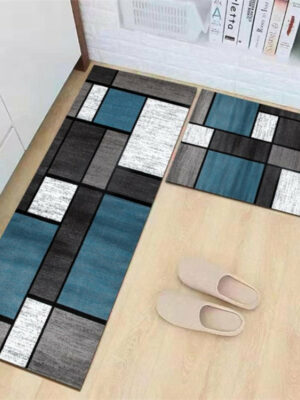 Blue Grey Modern Patterned Geometric Moroccan Kitchen Mat Polyester Doormat Runners Rugs Bathroom Anti-skip Mats