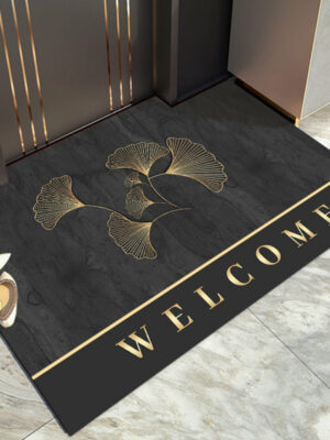 Ginkgo Leaves Pattern Black Modern Simple Entryway Doormat Anti-slip mat