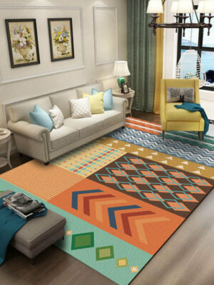 Orange Yellow Striped Simple Pattern Modern Geometric Rug Bedroom Living Room Sofa Rugs Floor Mat
