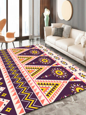 Yellow Purple Moroccan Geometric Traditional 3D Pattern Floor Mat Modern Rug for Bedroom Living Room Sofa Office Hall