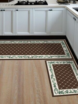 Modern Brown Striped Kitchen Carpet Floor Mats Oil-proof Anti-skid Pad Bathroom Toilet Water Absorption Bedroom Mats and Door Mats