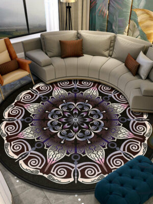 Three-dimensional Retro Printed Patterned Round Modern Area Rugs for Living Room Bedroom Office Anti-slip Carpets 15