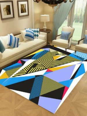 Blue Modern Moroccan Simple Rugs Patterned Polyester Carpets for Hall Dining Room Bedroom Living Room Office