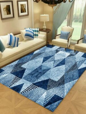 Moroccan Blue Modern Simple Rugs Patterned Polyester Carpets for Hall Dining Room Bedroom Living Room Office