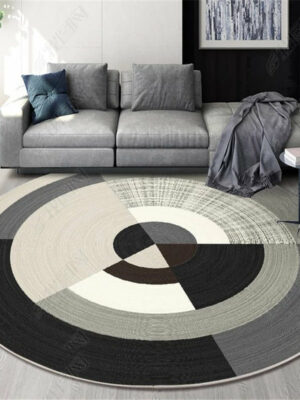 Black Grey Splicing Geometric Figures Patterned Round Modern Rug for Living Room Bedroom Kitchen Hall