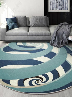 Blue And White Rotation Graphics Patterned Round Modern Rug for Living Room Bedroom Kitchen Hall