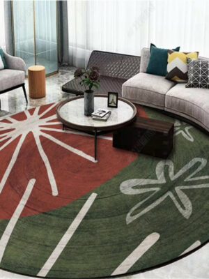 Red Green Pattern Round Modern Rug for Living Room Bedroom Kitchen Hall