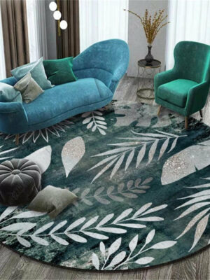 Leaves Pattern Green Round Modern Rug for Living Room Bedroom Kitchen Hall