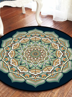 Green Printed Patterned Round Modern Rug for Living Room Bedroom Kitchen Hall