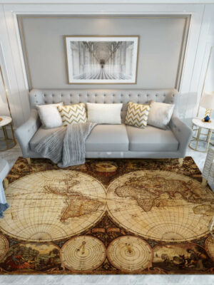 Vintage Map Pattern Rugs for Bedroom Living room