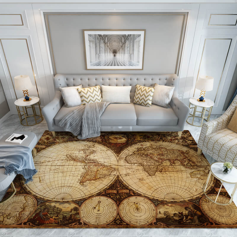 Vintage Map Pattern Rugs for Bedroom Living room