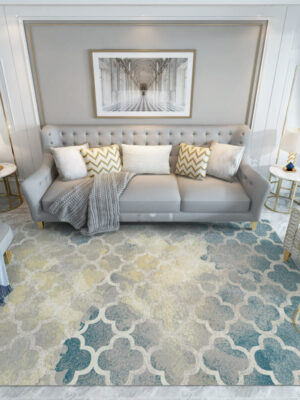 Blue-gray Lantern Geometric Rugs for Living Room Dining Room Bedroom