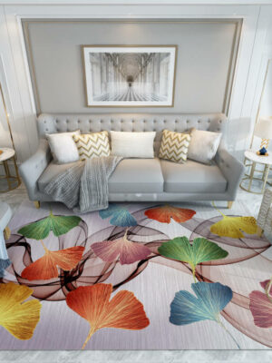 Simple Ginkgo Leaves Pattern Modern Botanical Rugs for Living Room Hall Dining Room Office 02