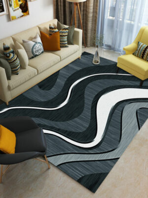 Gray Black Abstract Lines Rugs for Living Room Dining Room Bedroom Hall