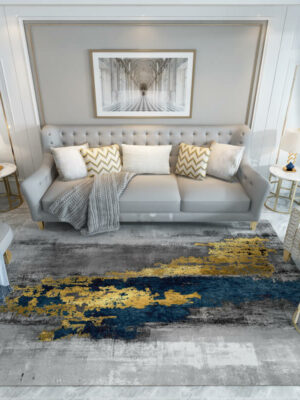 Blue Grey Abstract Rugs for Living Room Dining Room Bedroom Hall