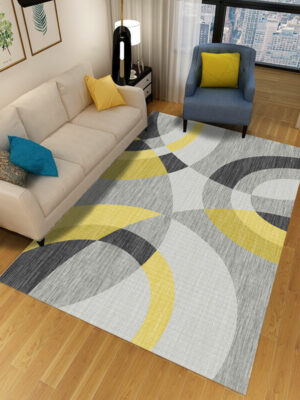 Gray Yellow Arc Geometric Rugs for Living Room Dining Room Bedroom Hall