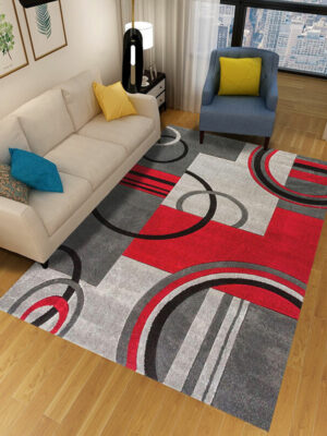 Grey Red Multi-pattern Geometric Rugs for Living Room Dining Room Bedroom