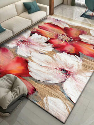 Red Pastoral Style Flowers Pattern Rugs for Living Room Dining Room Bedroom Hall