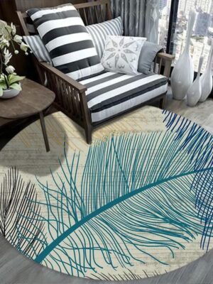 Blue Feather Pattern Carpet Floor Mat for Living Room Dining Room Kids room