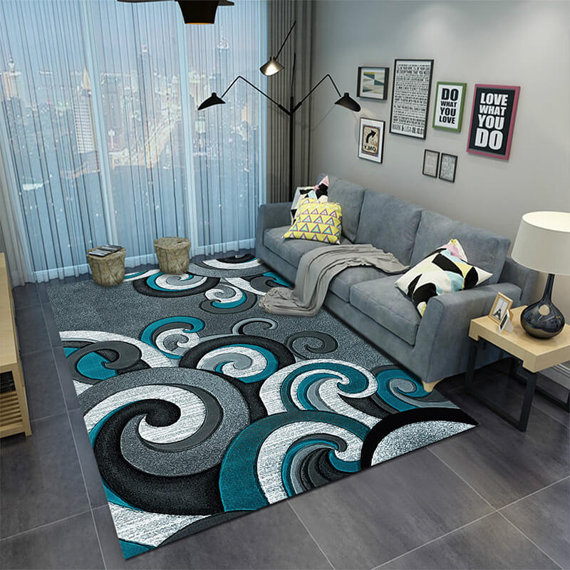 Blue-gray Waves Pattern Modern Simplicity Rugs for Living Room Dining Room Bedroom Hall