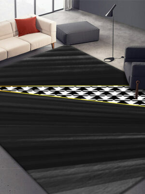 Black Abstract Splicing Mosaic Lattice Pattern Modern Rugs for Living Room Dining Room Bedroom Hall 01