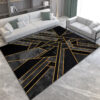 Black Gold Line Geometric Pattern Modern Rugs for Living Room Dining Room Bedroom Hall