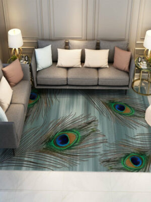 Beautiful Peacock Feathers Pattern Green Modern Rugs for Living Room Dining Room Bedroom