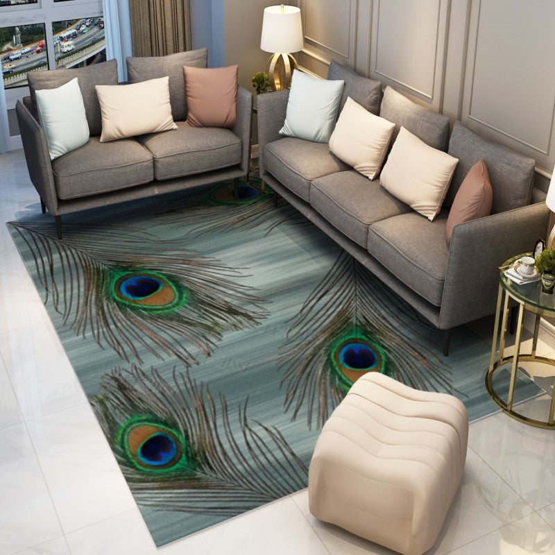 Beautiful Peacock Feathers Pattern Green Modern Rugs for Living Room Dining Room Bedroom - Image 2