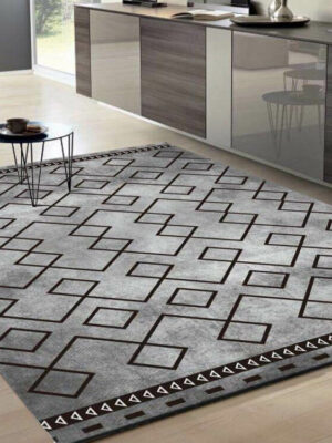 Grey Moroccan Printed Pattern Rugs for Living Room Dining Room Bedroom