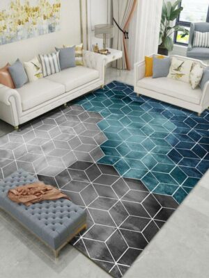 Blue Gray Hexagon Geometric Pattern Modern Simplicity Rug For Bedroom Living Room Sofa Rugs Floor Mat