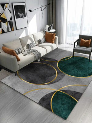 Black Green Circular Geometric Pattern Modern Rug For Bedroom Living Room Sofa Rugs Floor Mat