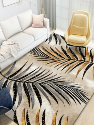Brown Grey Leaves Pattern Area Rugs for Living Room Dining Room Bedroom Hall