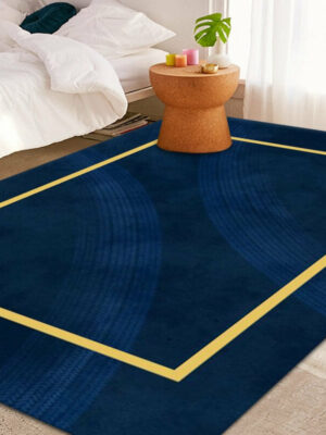 Blue Minimalist Line Pattern Modern Geometric Rugs For Living Room Dining Room Bedroom