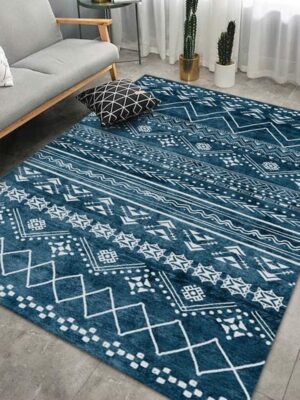 Blue Simple Moroccan Pattern Printed Rugs for Living Room Hall Dining Room Office