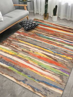 Multicoloured Striped Moroccan Pattern Printed Rugs for Living Room Hall Dining Room Office