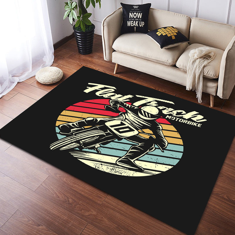 Vintage Harley Kawasaki Ducati Motorcycle Flannel Floor Mats 04 - Image 4