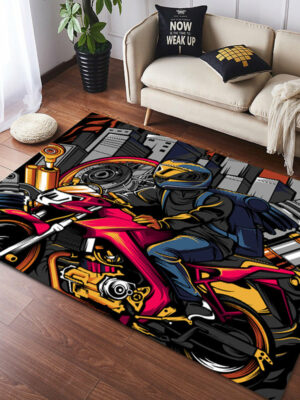 Vintage Harley Kawasaki Ducati Motorcycle Flannel Floor Mats 05