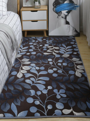 Blue Leaves Pattern Modern Coral Fleece Rugs For Living Room Kids Room Bedroom Bedside Carpet