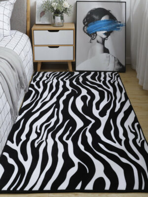 Black White Striped Pattern Modern Coral Fleece Rugs For Living Room Kids Room Bedroom Bedside Carpet