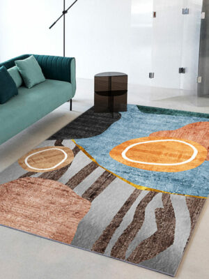 Brown Blue Geometric Print Carpet Simple and comfortable Rugs for Bedroom Living Room