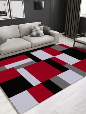Red Geometric Square Pattern Area Printed Carpets for Bedroom Living Room Hall