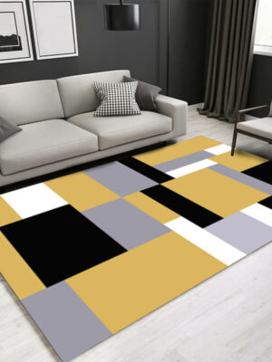 Geometric Yellow Square Pattern Area Printed Carpets for Bedroom Living Room Hall